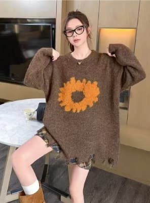 Korean style autumn/winter new flocked jacquard sweater