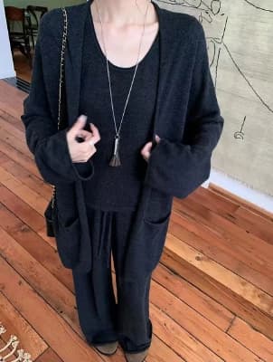 Zhang Beibei (ibell) minimalist old-money style semi-worsted wool casual vest cardigan + Casual pants set