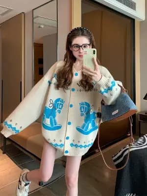 Cartoon pony sweater cardigan for women