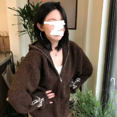 Korean-style relaxed and casual Merard hooded zip-up knit cardigan for women