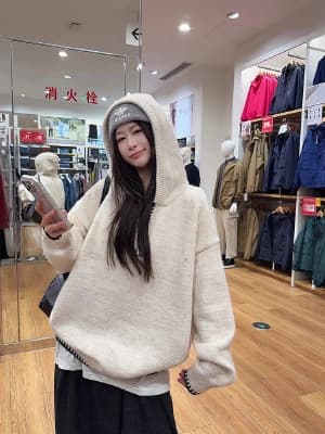 Korean style super cute half-zip hooded knit sweater