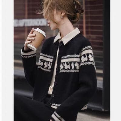 Ginger yellow jacquard cardigan cardigan for women