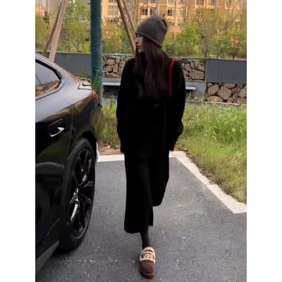 New round neck long-sleeved pullover sweater and wide-leg