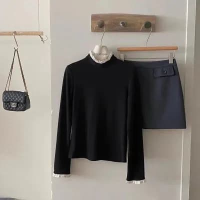 Solid color semi-high neck double-sided German fleece base layer shirt for women