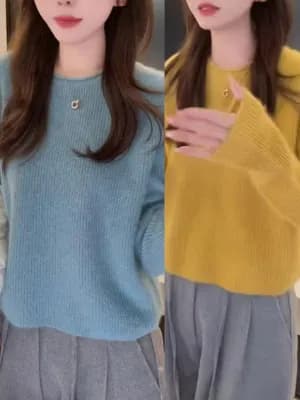 Korean-style gentle and elegant blue pullover sweater for women