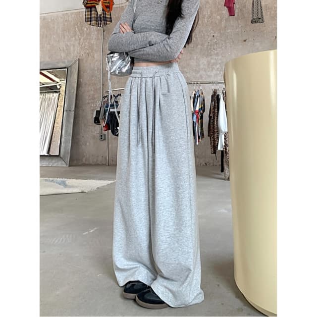 Autumn new style drape straight high waist slim wide leg trousers