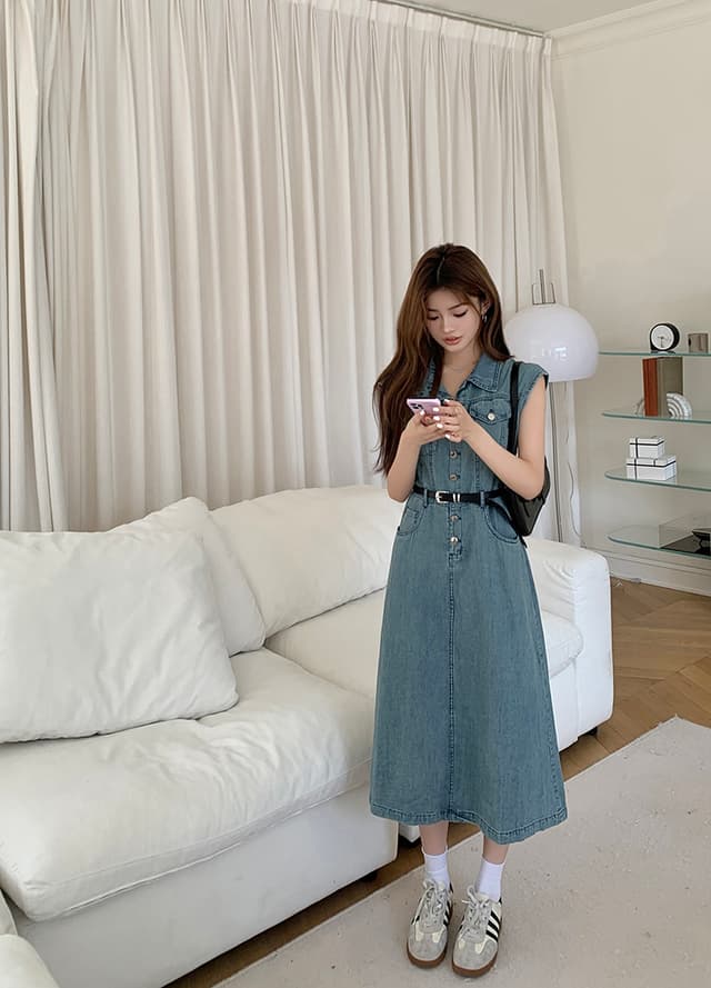  New design women's simple retro sleeveless slim dress 