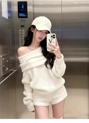 White sophisticated sweater set for women