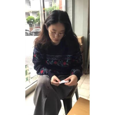 Korean Sienne vintage Fair Isle sweater, round neck, rose jacquard knit top