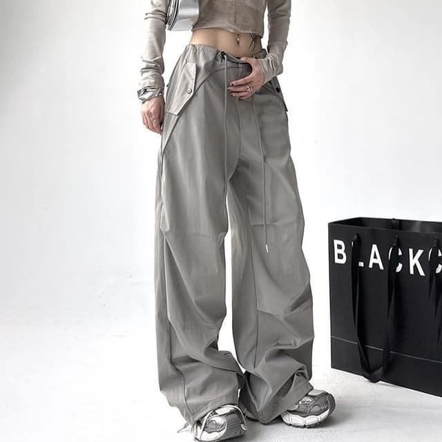 Summer parachute high street loose yuppie feel mopping large pocket drape sports trousers