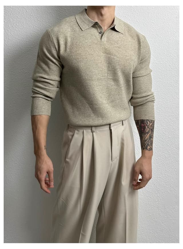 Spring and Autumn New Polo Shirt Lapel Long Sleeve Sweater