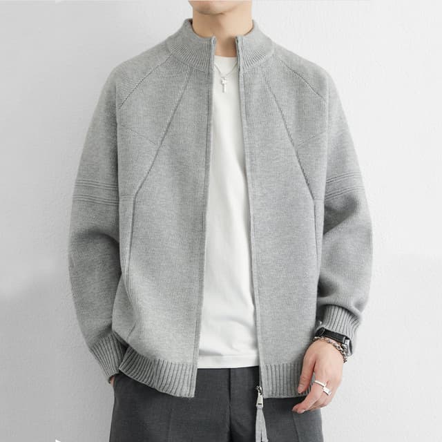 Men's cardigan solid color zipper sweater all-match knitted sweater