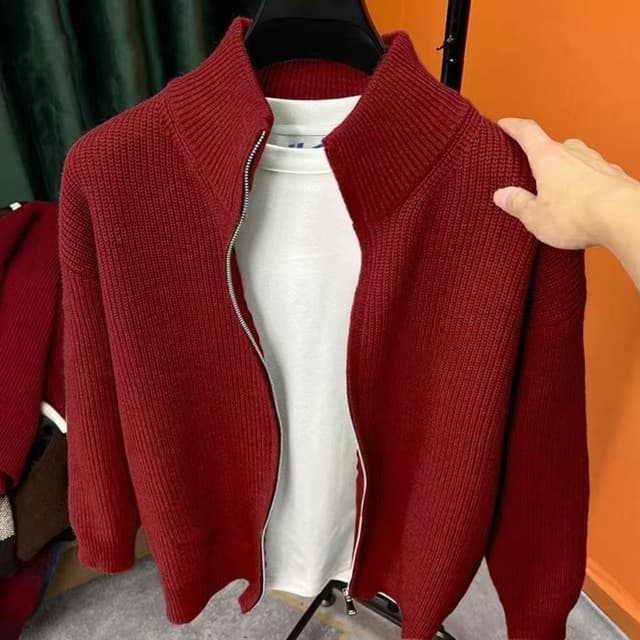 Cardigan Solid Color Zipper Sweater Men's