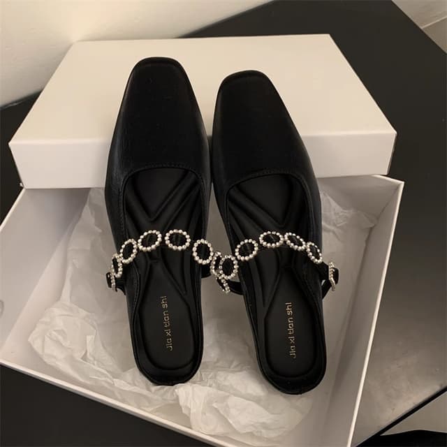 French style elegant rhinestone inner heightening half-slippers for women