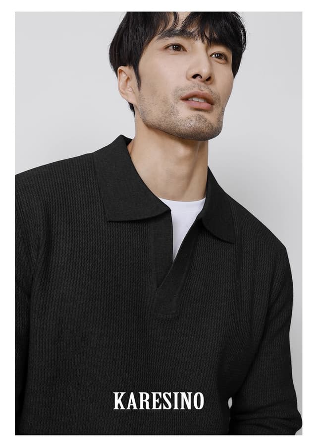 New Long-Sleeved Knitted Sweater Men's Polo Shirt