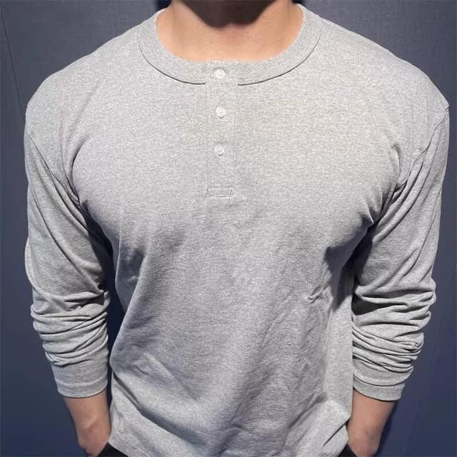 Autumn and winter Henley collar long-sleeved T-shirt men's